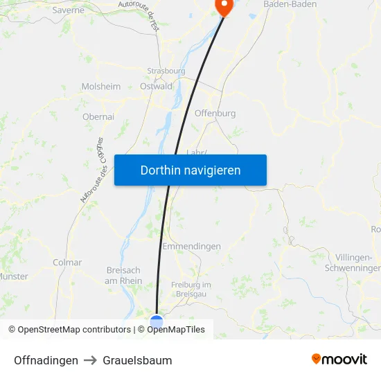 Offnadingen to Grauelsbaum map