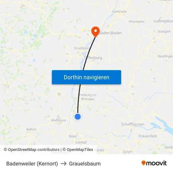 Badenweiler (Kernort) to Grauelsbaum map