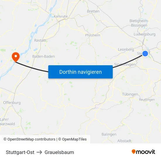 Stuttgart-Ost to Grauelsbaum map