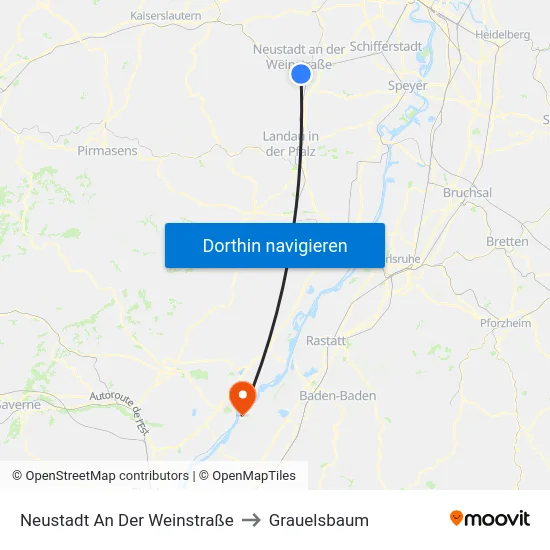 Neustadt An Der Weinstraße to Grauelsbaum map