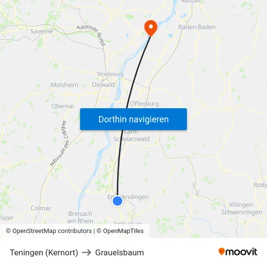 Teningen (Kernort) to Grauelsbaum map