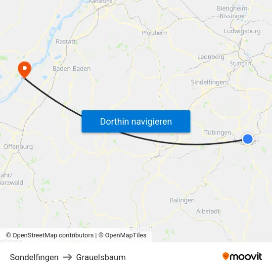 Sondelfingen to Grauelsbaum map