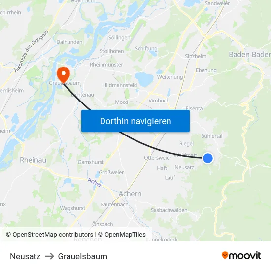 Neusatz to Grauelsbaum map