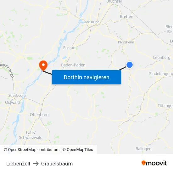 Liebenzell to Grauelsbaum map
