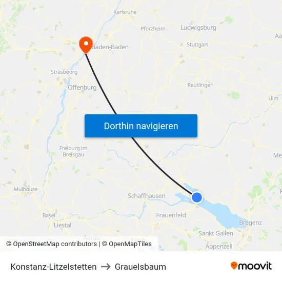 Konstanz-Litzelstetten to Grauelsbaum map