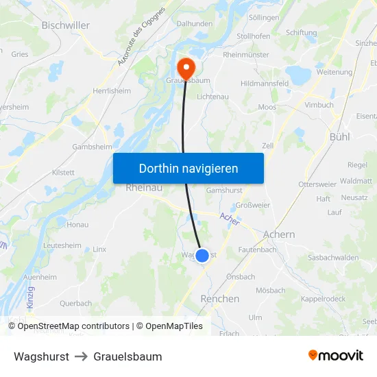 Wagshurst to Grauelsbaum map