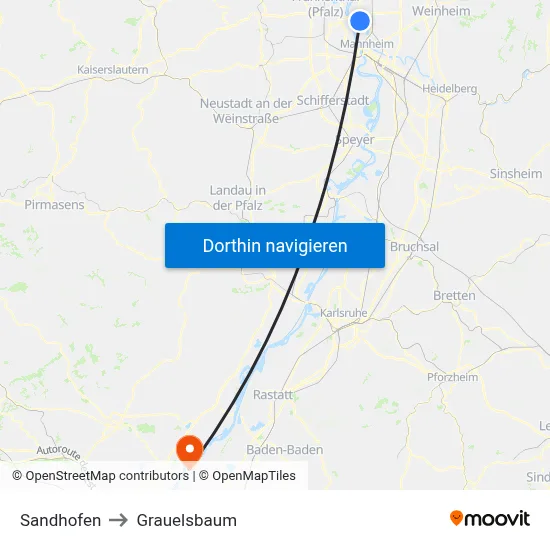Sandhofen to Grauelsbaum map