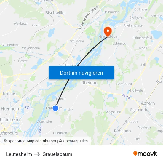 Leutesheim to Grauelsbaum map