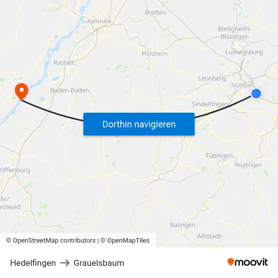 Hedelfingen to Grauelsbaum map