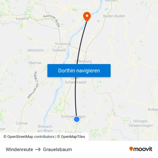 Windenreute to Grauelsbaum map