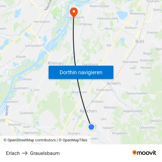 Erlach to Grauelsbaum map