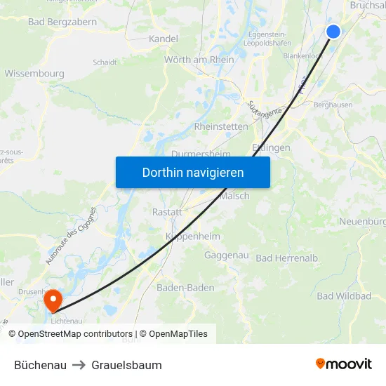 Büchenau to Grauelsbaum map