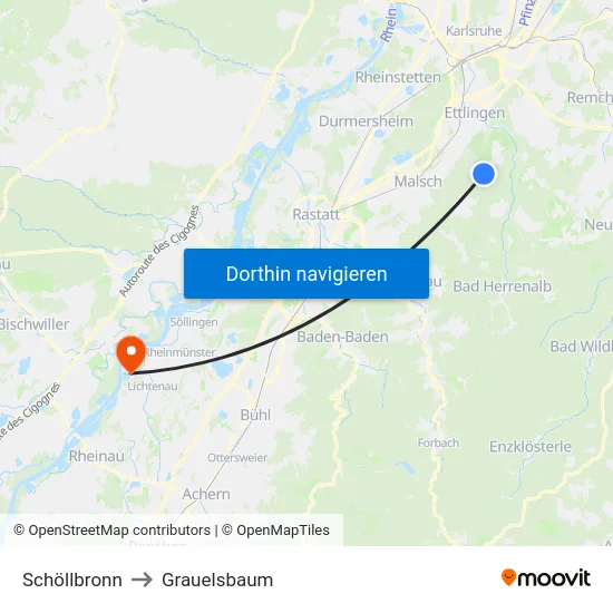 Schöllbronn to Grauelsbaum map