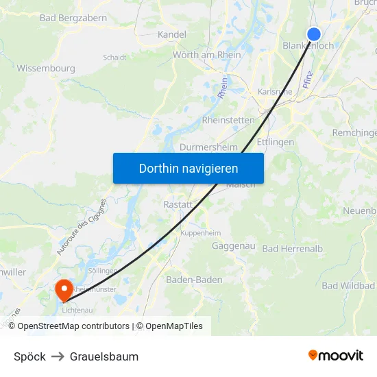 Spöck to Grauelsbaum map