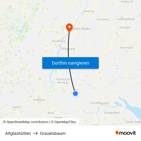 Altglashütten to Grauelsbaum map