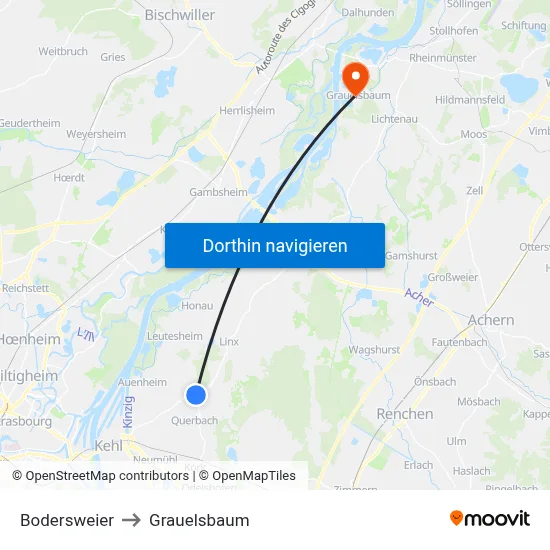 Bodersweier to Grauelsbaum map