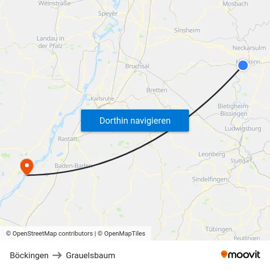 Böckingen to Grauelsbaum map