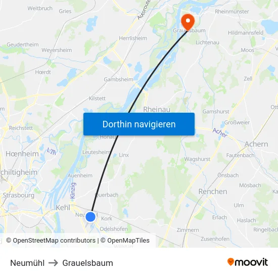 Neumühl to Grauelsbaum map