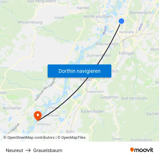 Neureut to Grauelsbaum map