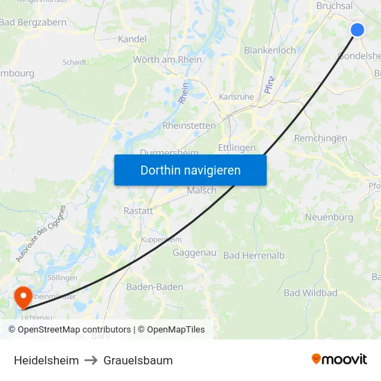 Heidelsheim to Grauelsbaum map