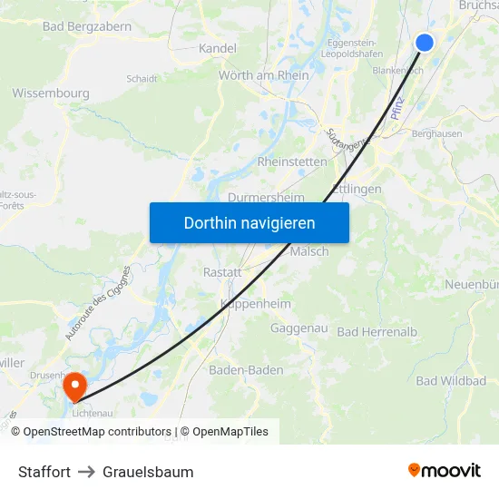 Staffort to Grauelsbaum map