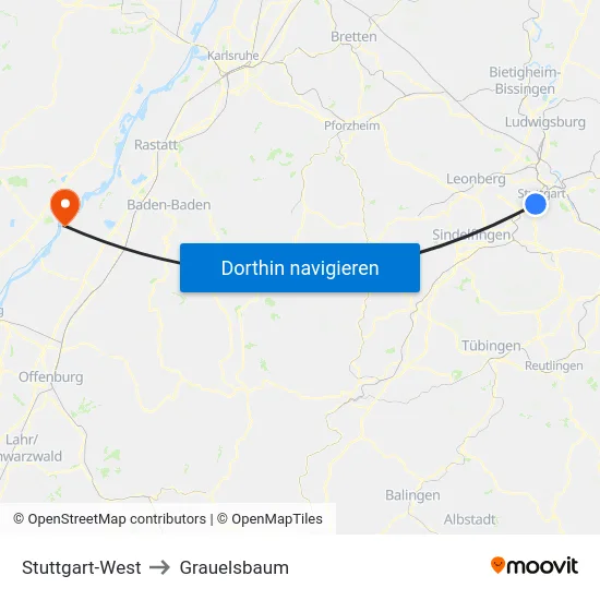 Stuttgart-West to Grauelsbaum map