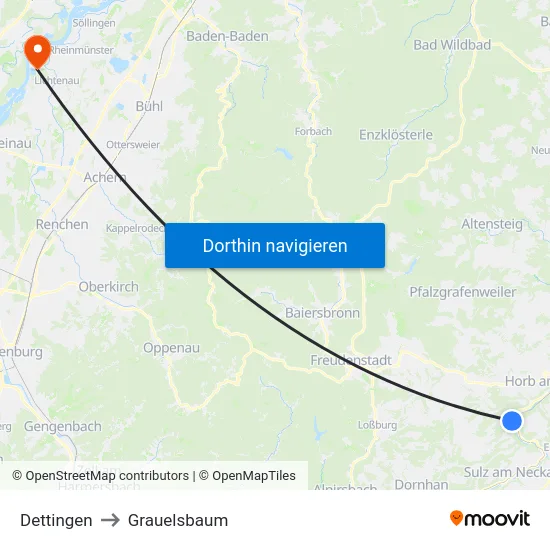 Dettingen to Grauelsbaum map
