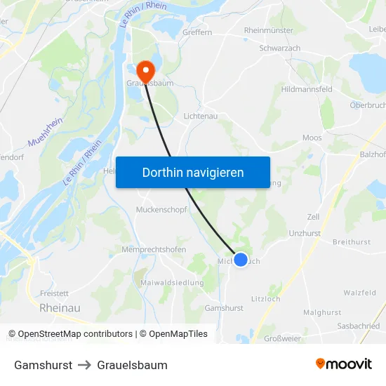 Gamshurst to Grauelsbaum map