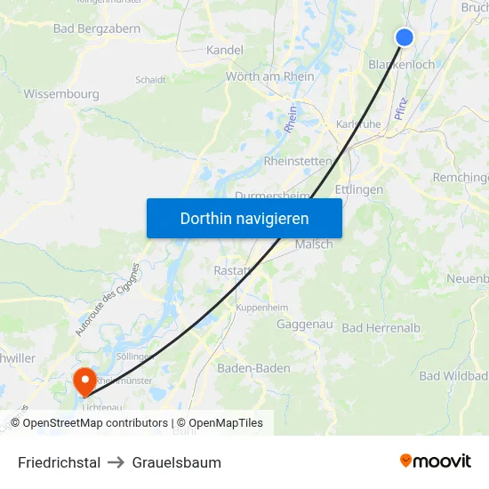 Friedrichstal to Grauelsbaum map
