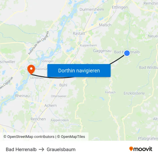 Bad Herrenalb to Grauelsbaum map