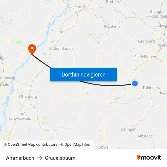 Ammerbuch to Grauelsbaum map