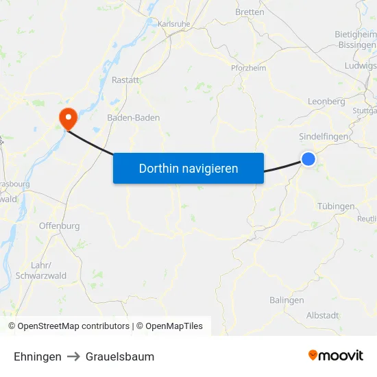 Ehningen to Grauelsbaum map