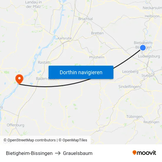 Bietigheim-Bissingen to Grauelsbaum map