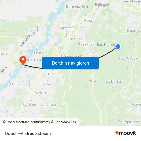 Dobel to Grauelsbaum map