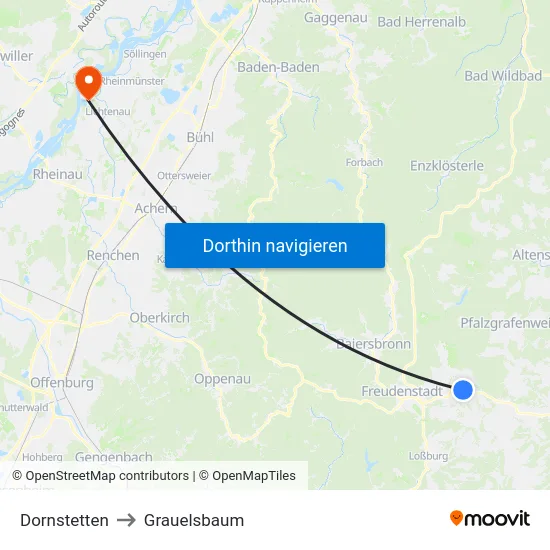 Dornstetten to Grauelsbaum map