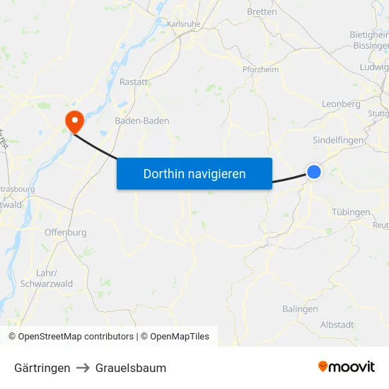 Gärtringen to Grauelsbaum map