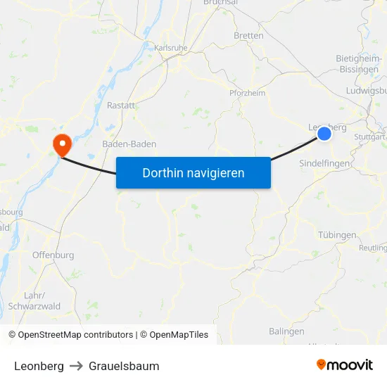 Leonberg to Grauelsbaum map