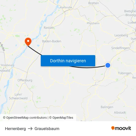 Herrenberg to Grauelsbaum map
