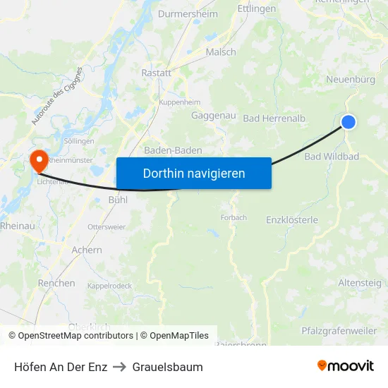Höfen An Der Enz to Grauelsbaum map