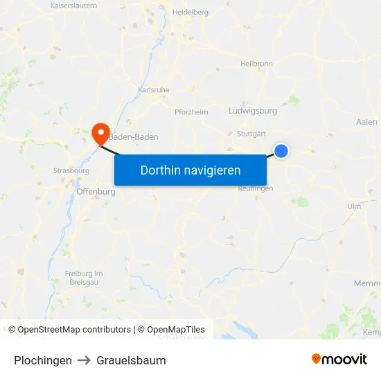 Plochingen to Grauelsbaum map