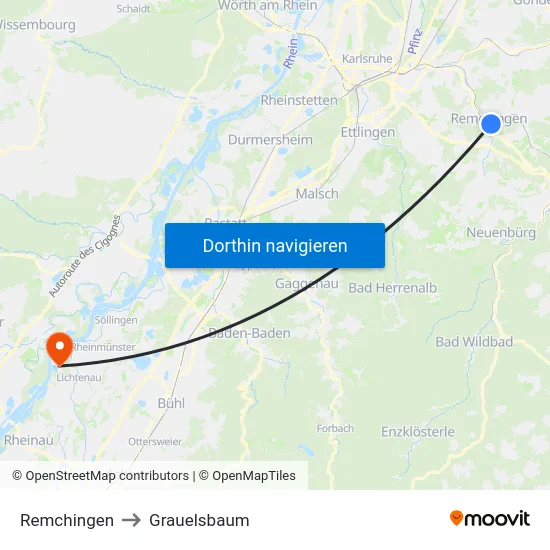 Remchingen to Grauelsbaum map