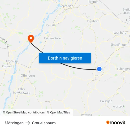 Mötzingen to Grauelsbaum map