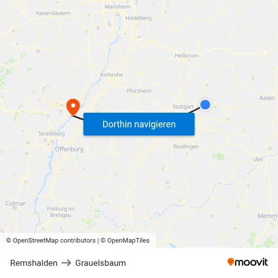 Remshalden to Grauelsbaum map