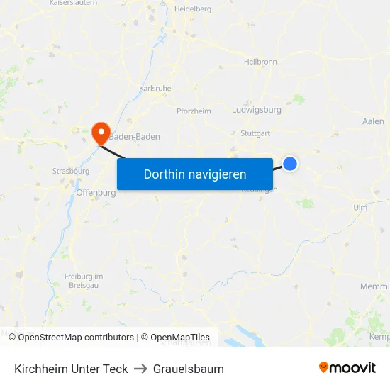 Kirchheim Unter Teck to Grauelsbaum map