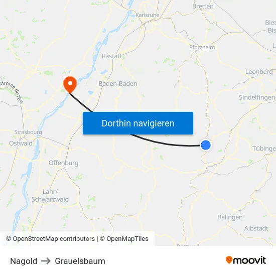 Nagold to Grauelsbaum map