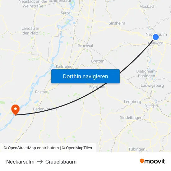 Neckarsulm to Grauelsbaum map