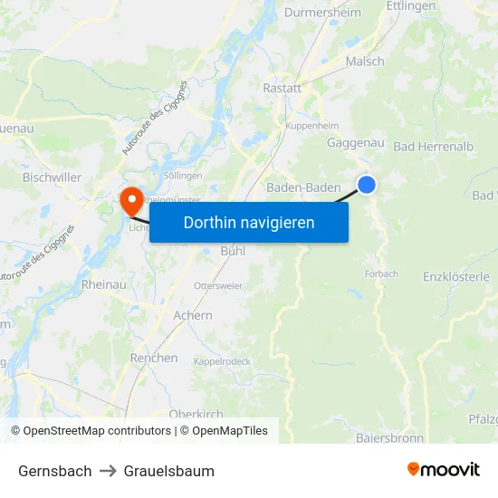 Gernsbach to Grauelsbaum map