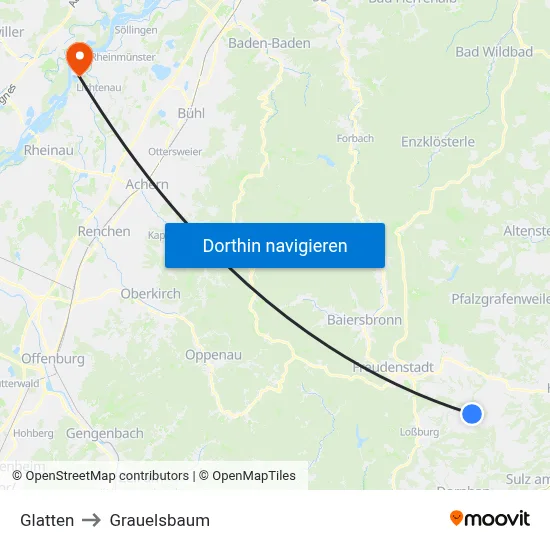 Glatten to Grauelsbaum map
