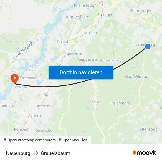 Neuenbürg to Grauelsbaum map