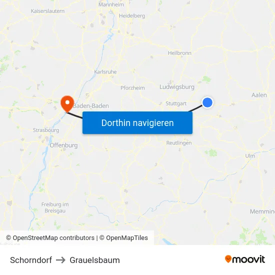 Schorndorf to Grauelsbaum map